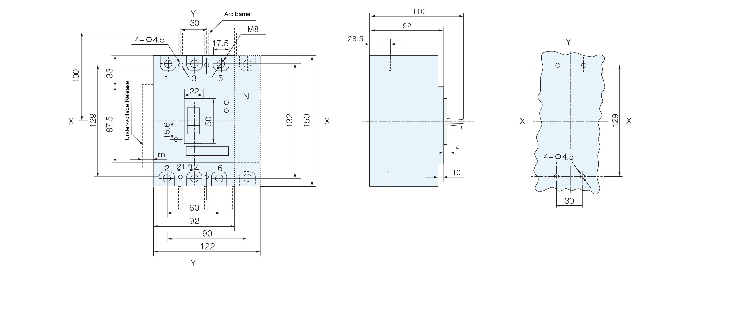 Dimensiones de MCCB